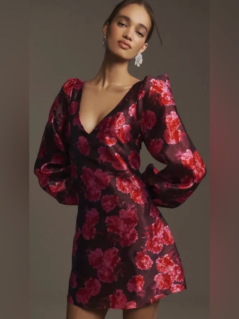 Red BHLDN Aliana Lined Floral Organza V- Neck Mini Dress Size M NWT NEW